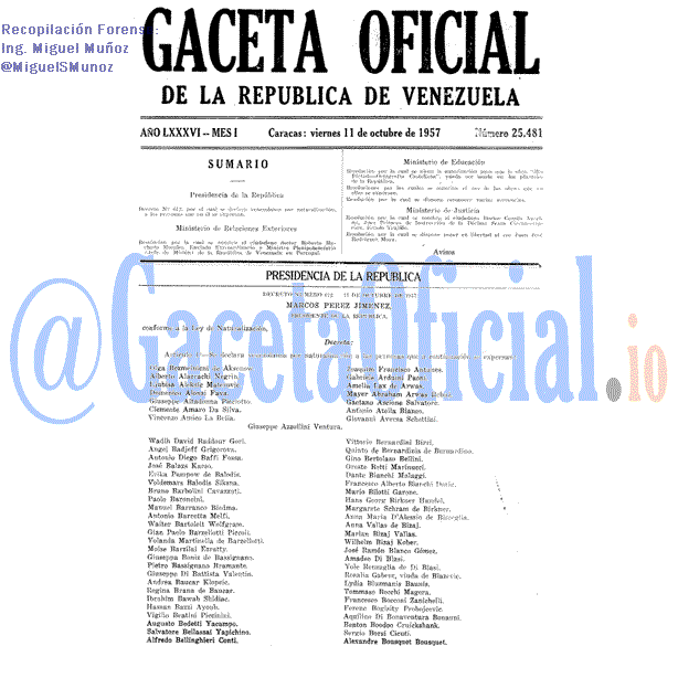 Gaceta Oficial 25481 del 11 Octubre 1957