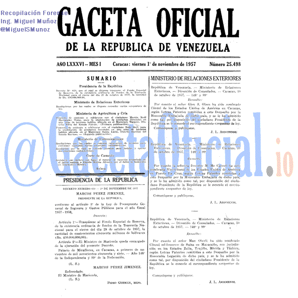 Gaceta Oficial 25498 del 1 Noviembre 1957