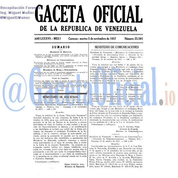 Gaceta Oficial 25501 del 5 Noviembre 1957
