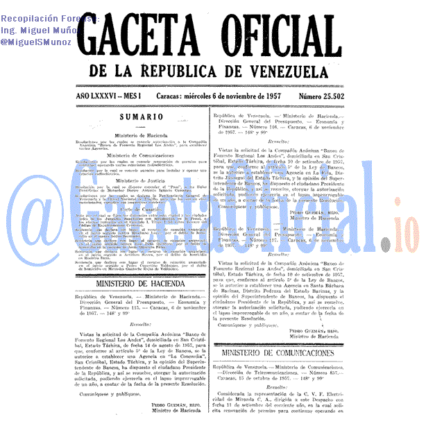 Gaceta Oficial 25502 del 6 Noviembre 1957