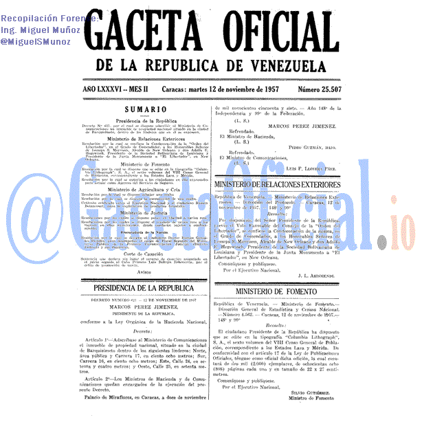 Gaceta Oficial 25507 del 12 Noviembre 1957