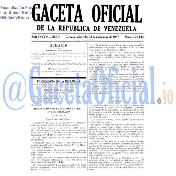Gaceta Oficial 25514 del 20 Noviembre 1957