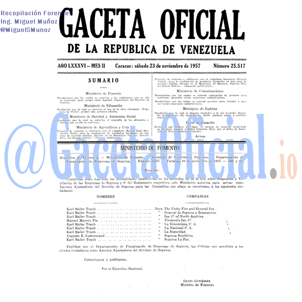 Gaceta Oficial 25517 del 23 Noviembre 1957