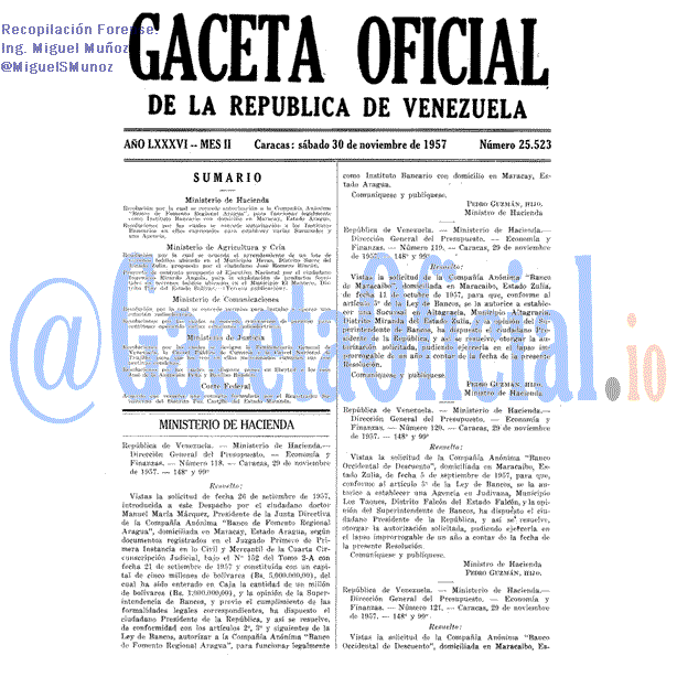 Gaceta Oficial 25523 del 30 Noviembre 1957