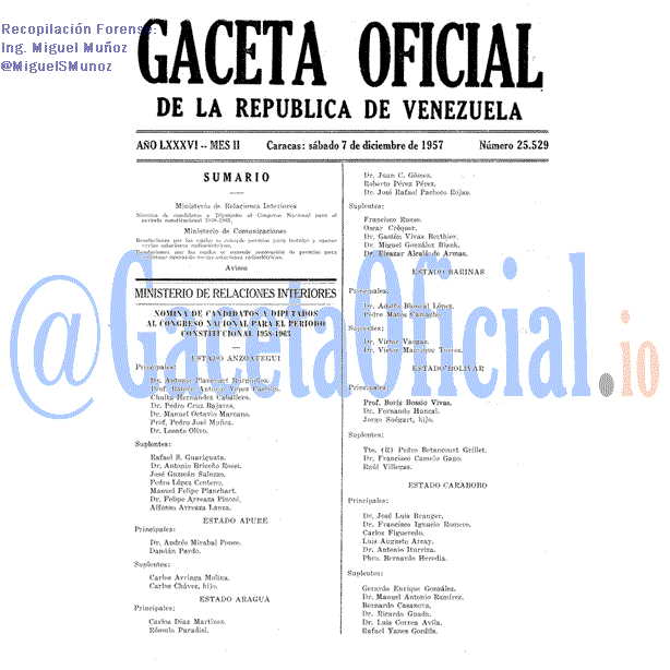 Gaceta Oficial 25529 del 7 Diciembre 1957