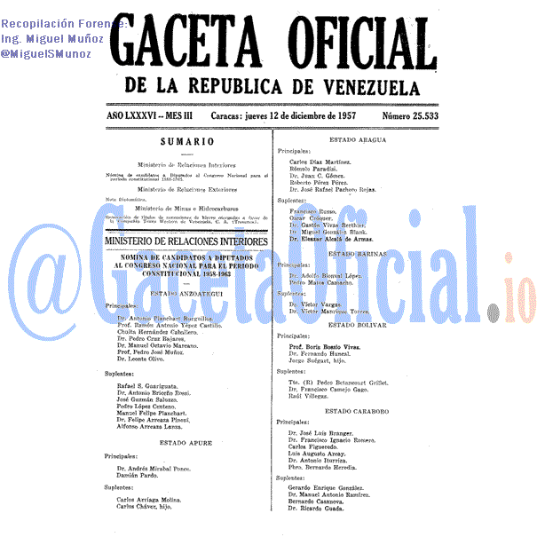 Gaceta Oficial 25533 del 12 Diciembre 1957