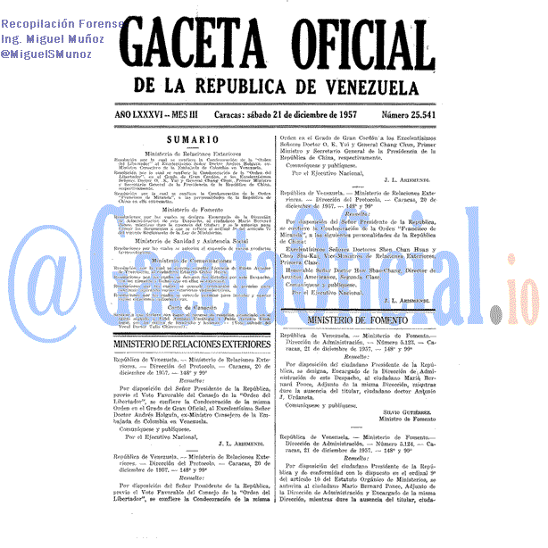Gaceta Oficial 25541 del 21 Diciembre 1957