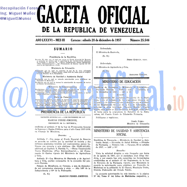 Gaceta Oficial 25546 del 28 Diciembre 1957