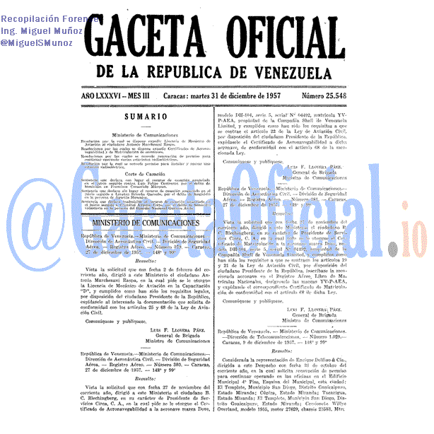 Gaceta Oficial 25548 del 31 Diciembre 1957