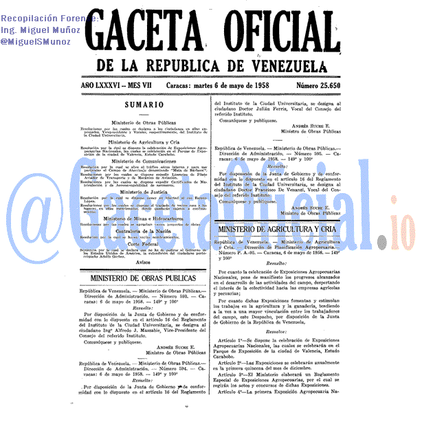 Gaceta Oficial 25650 del 6 Mayo 1958