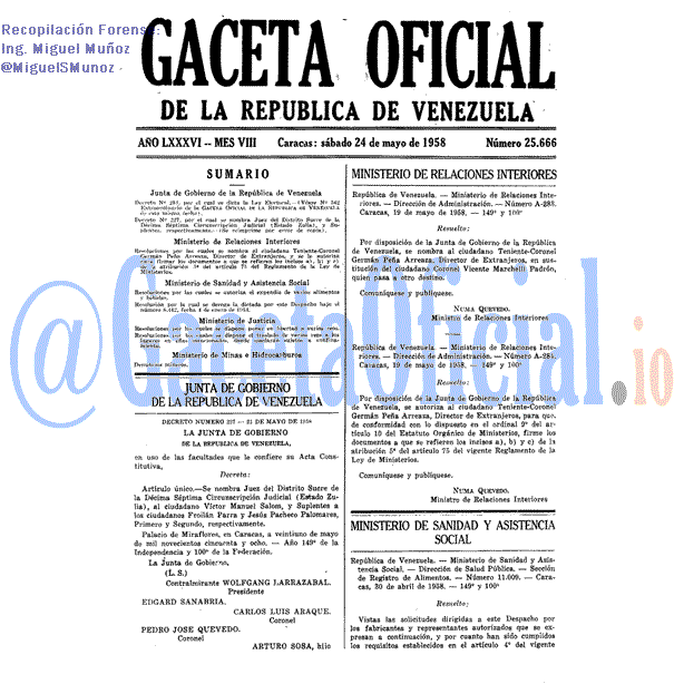 Gaceta Oficial 25666 del 24 Mayo 1958