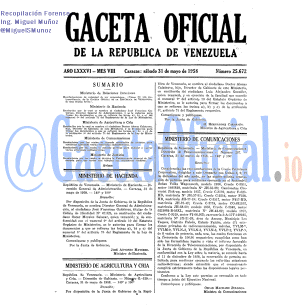 Gaceta Oficial 25672 del 31 Mayo 1958