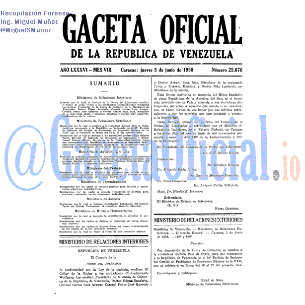 Gaceta Oficial 25676 del 5 Junio 1958