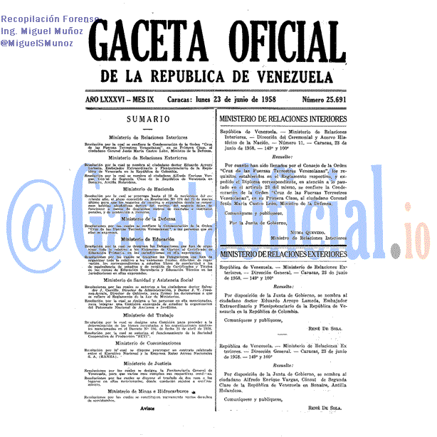 Gaceta Oficial 25691 del 23 Junio 1958