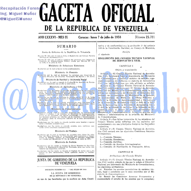 Gaceta Oficial 25701 del 7 Julio 1958