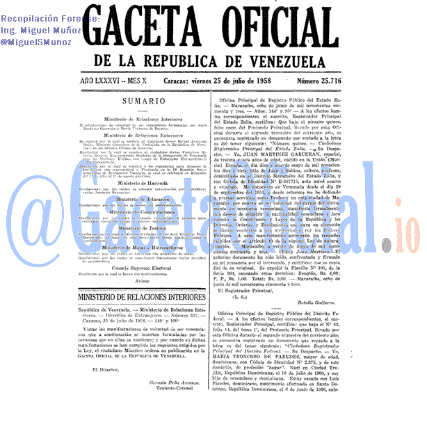 Gaceta Oficial 25716 del 25 Julio 1958