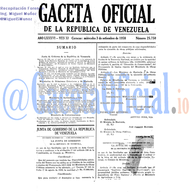 Gaceta Oficial 25750 del 3 Septiembre 1958