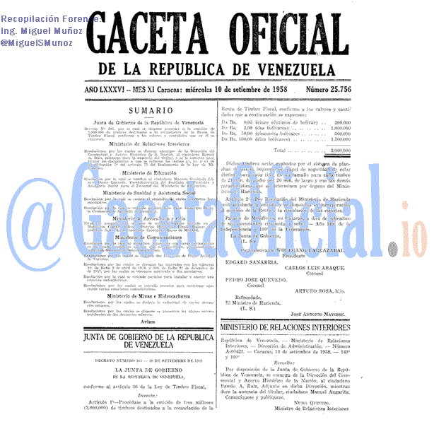 Gaceta Oficial 25756 del 10 Septiembre 1958