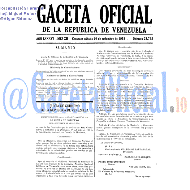 Gaceta Oficial 25765 del 20 Septiembre 1958