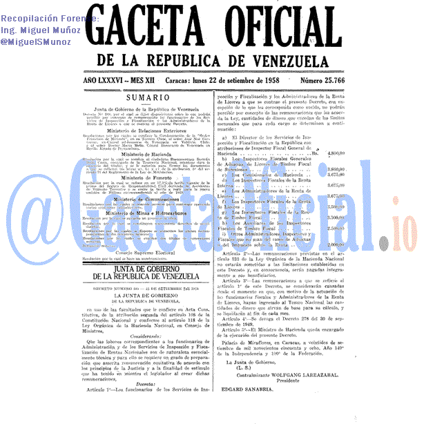 Gaceta Oficial 25766 del 22 Septiembre 1958