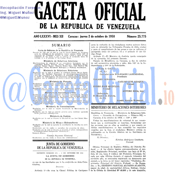 Gaceta Oficial 25775 del 2 Octubre 1958