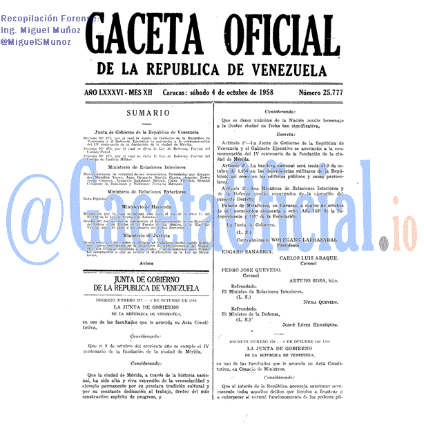 Gaceta Oficial 25777 del 4 Octubre 1958