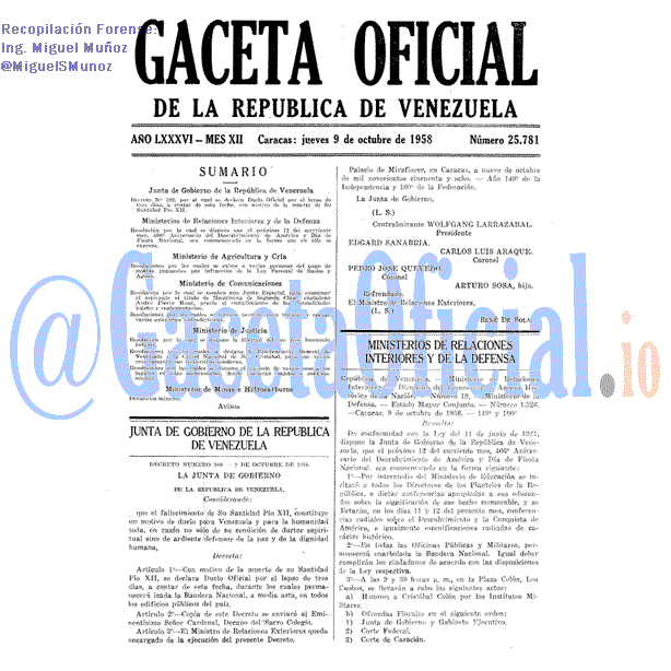 Gaceta Oficial 25781 del 9 Octubre 1958