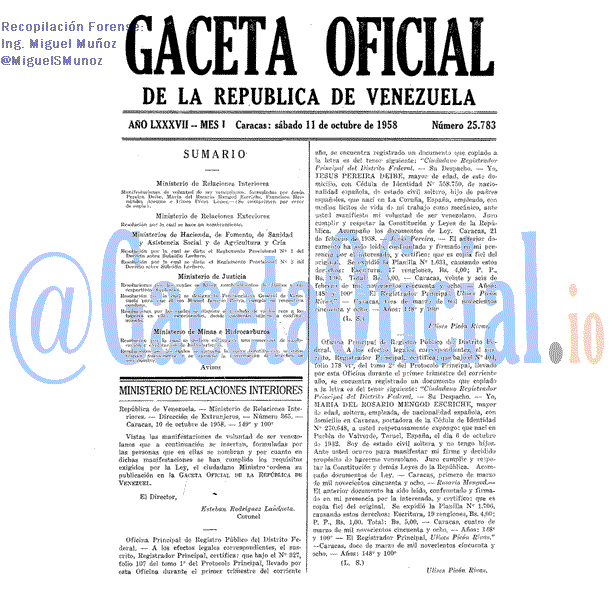 Gaceta Oficial 25783 del 11 Octubre 1958