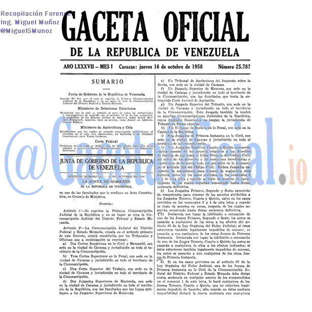 Gaceta Oficial 25787 del 16 Octubre 1958