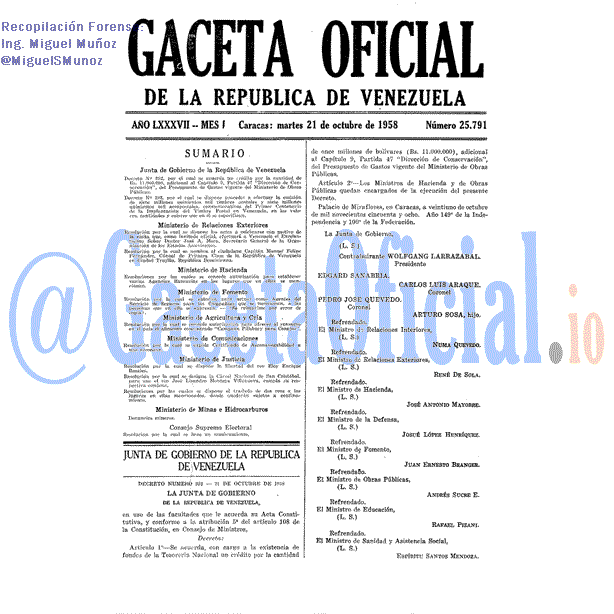 Gaceta Oficial 25791 del 21 Octubre 1958