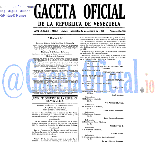 Gaceta Oficial 25792 del 22 Octubre 1958