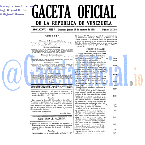 Gaceta Oficial 25793 del 23 Octubre 1958