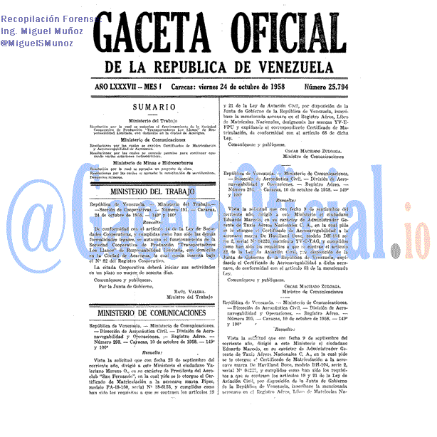 Gaceta Oficial 25794 del 24 Octubre 1958