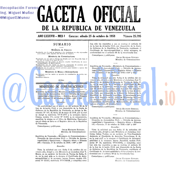 Gaceta Oficial 25795 del 25 Octubre 1958