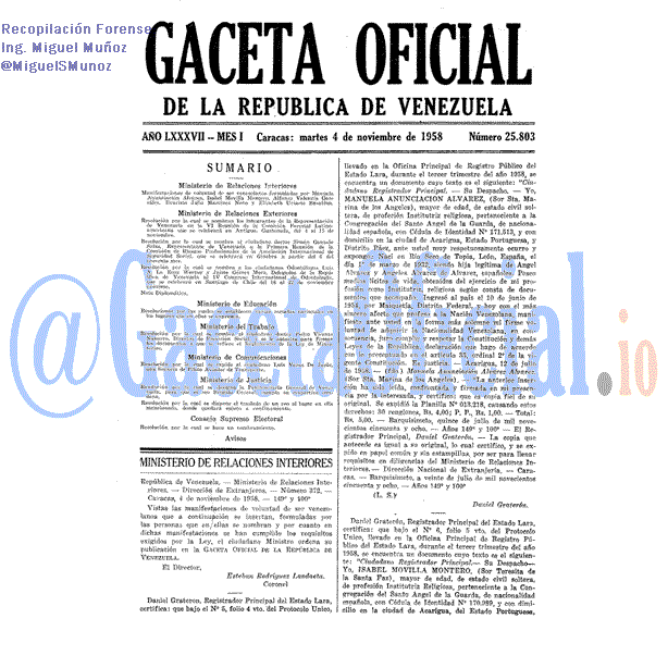 Gaceta Oficial 25803 del 4 Noviembre 1958