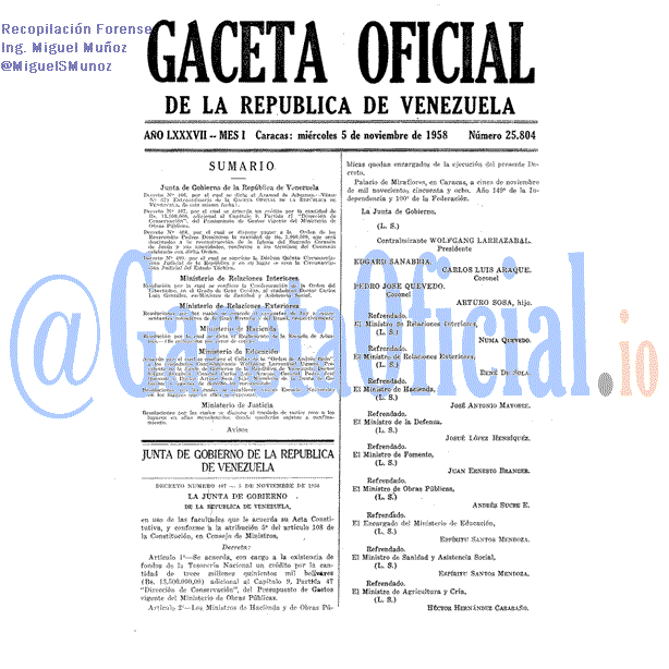 Gaceta Oficial 25804 del 5 Noviembre 1958