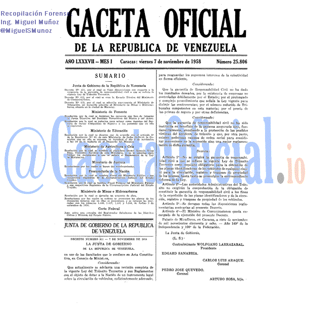 Gaceta Oficial 25806 del 7 Noviembre 1958