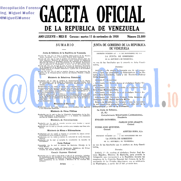 Gaceta Oficial 25809 del 11 Noviembre 1958