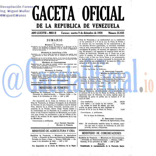 Gaceta Oficial 25833 del 9 Diciembre 1958