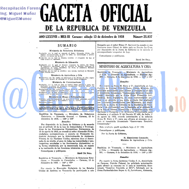 Gaceta Oficial 25837 del 13 Diciembre 1958