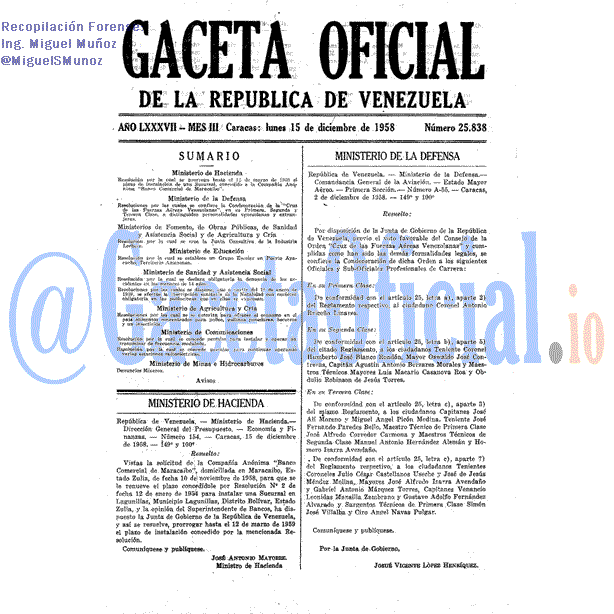 Gaceta Oficial 25838 del 15 Diciembre 1958
