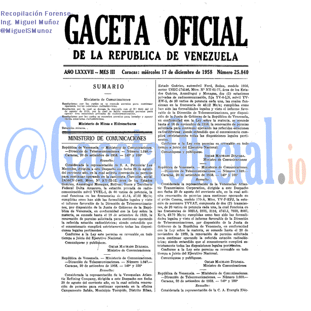 Gaceta Oficial 25840 del 17 Diciembre 1958