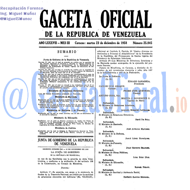 Gaceta Oficial 25845 del 23 Diciembre 1958