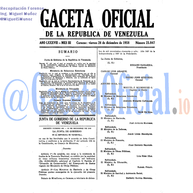 Gaceta Oficial 25847 del 26 Diciembre 1958