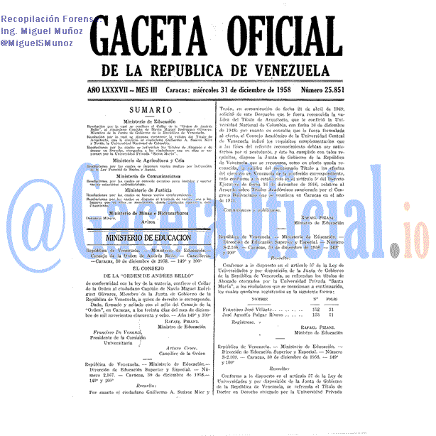 Gaceta Oficial 25851 del 31 Diciembre 1958
