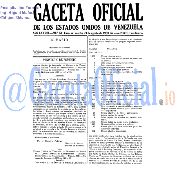 Gaceta Oficial 258 del 29 Agosto 1950