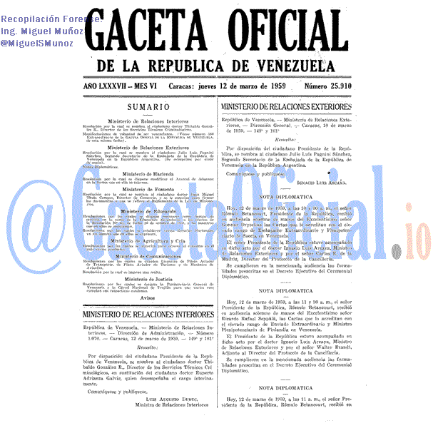 Gaceta Oficial 25910 del 12 Marzo 1959