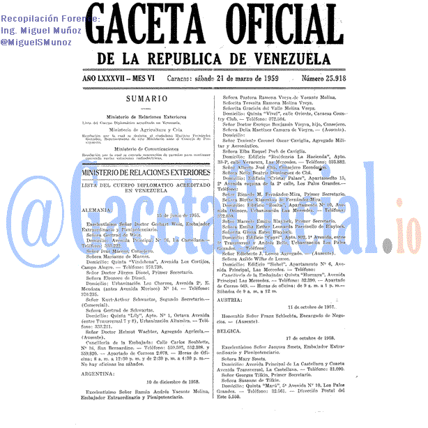 Gaceta Oficial 25918 del 21 Marzo 1959