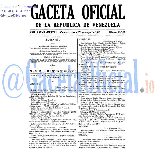 Gaceta Oficial 25968 del 23 Mayo 1959