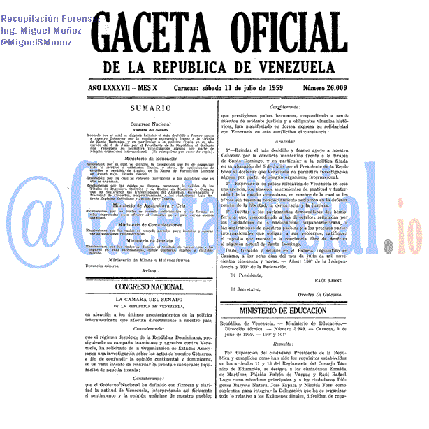 Gaceta Oficial 26009 del 11 Julio 1959